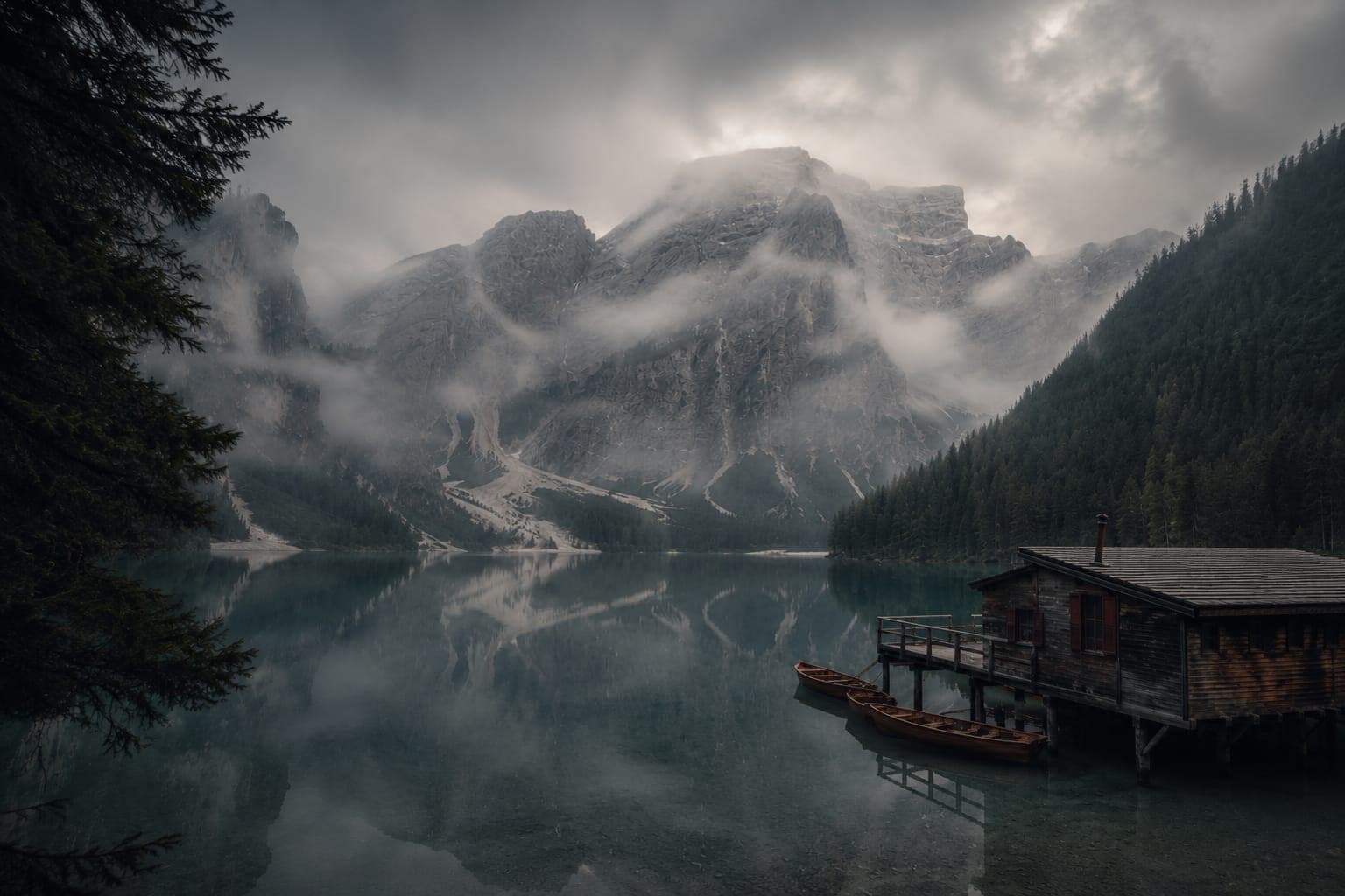 Pragser Wildsee im Pustertal mit Bergkulisse