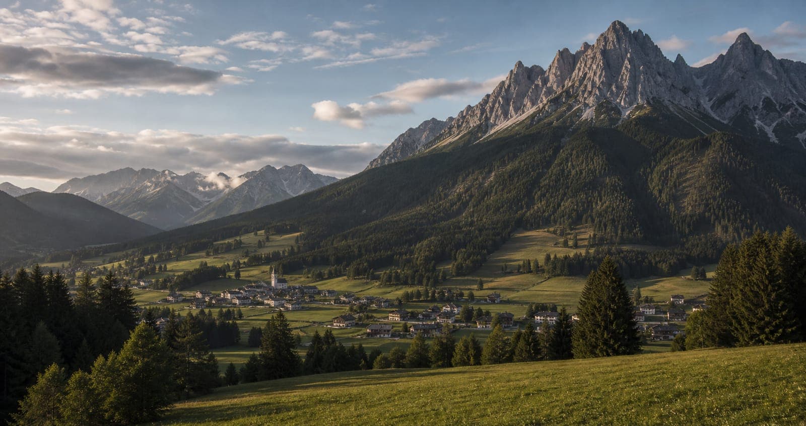 Haunold über Innichen im östlichen Pustertal bei klarem Morgenlicht