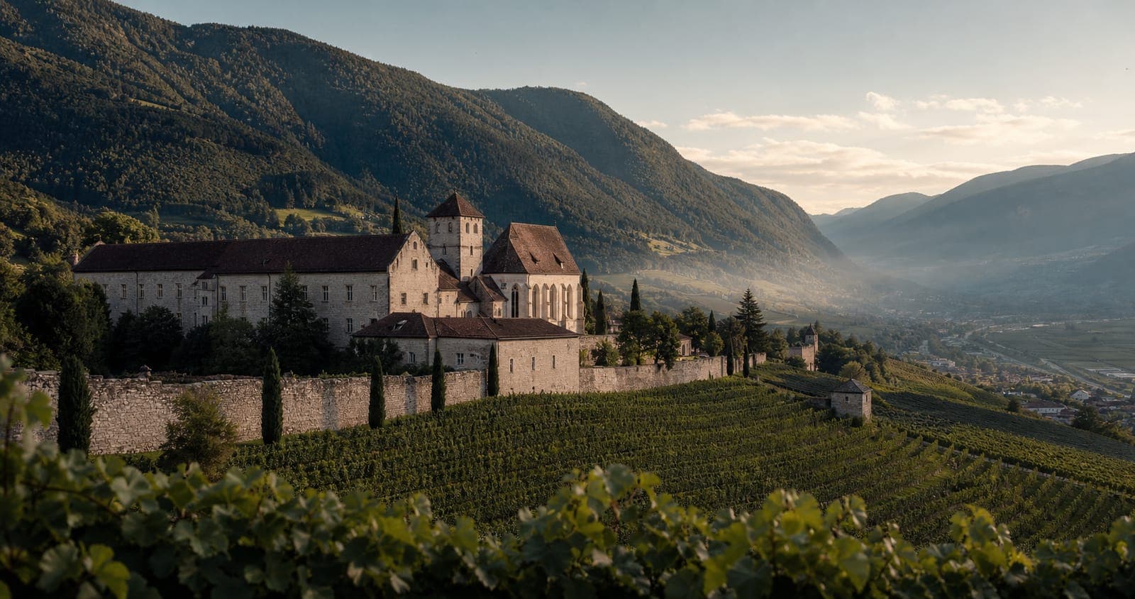 Klosterhafte Mauern und Weinberge bei Neustift im Eisacktal
